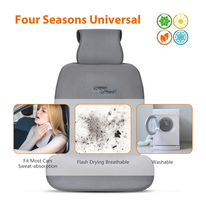 Sojoy IsoTowel Car Seat Cover,Microfiber Seat Towel,with Quick-Dry Material and Non-Slip Back,Car Seat Protection for All Workouts,All-Weather(Gray) - Image 3